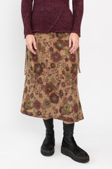 Knit Wool Skirt Beige with Floral Pattern