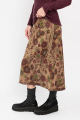 Knit Wool Skirt Beige with Floral Pattern