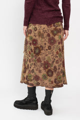 Knit Wool Skirt Beige with Floral Pattern