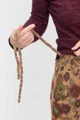 Knit Wool Skirt Beige with Floral Pattern