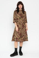 Merino Wool Floral Print Dress Beige