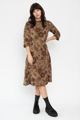 Merino Wool Floral Print Dress Beige