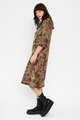 Merino Wool Floral Print Dress Beige