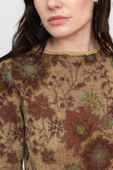 Merino Wool Floral Print Dress Beige