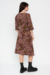 Merino Wool Floral Print Dress Pink
