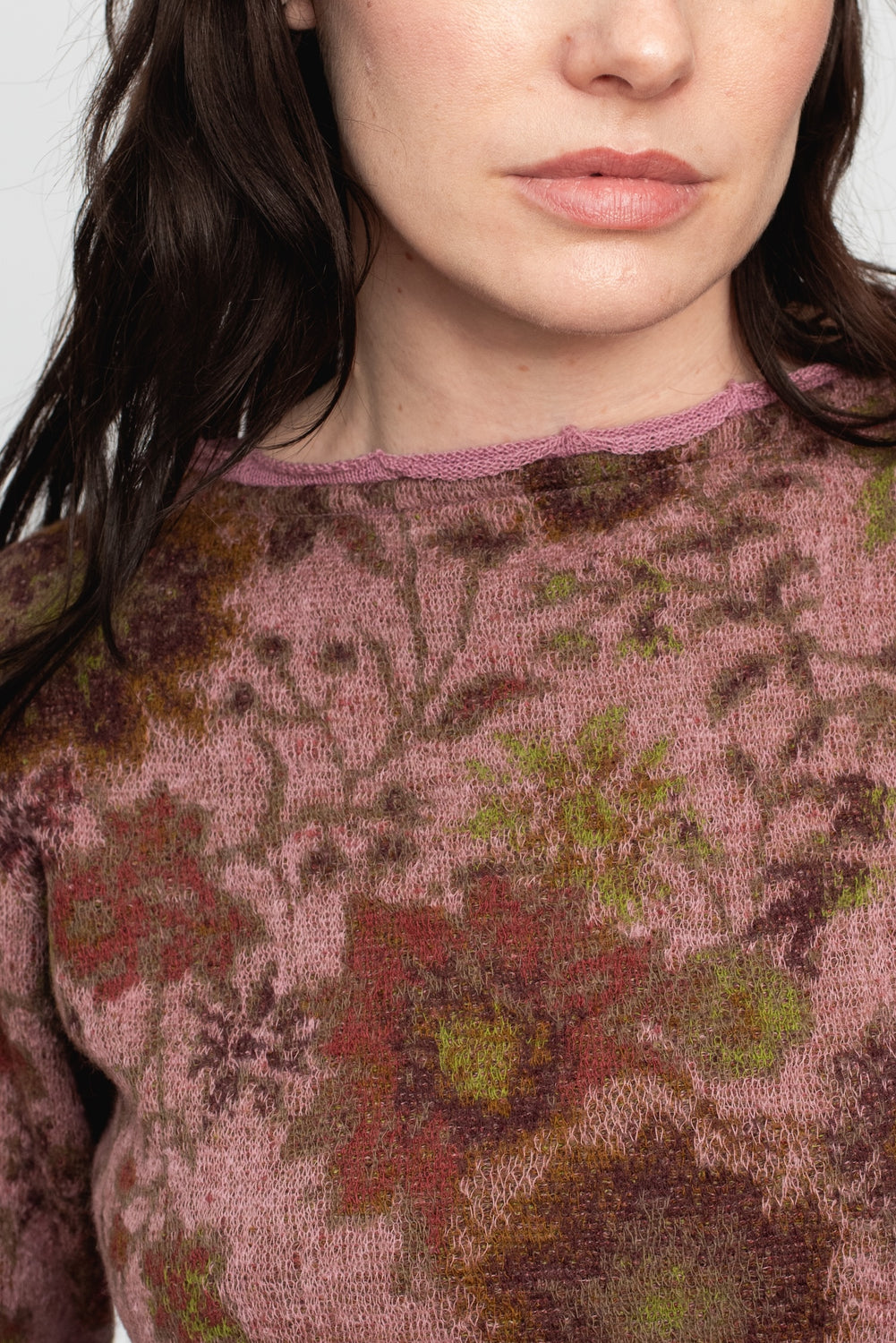 Merino Wool Floral Print Dress Pink