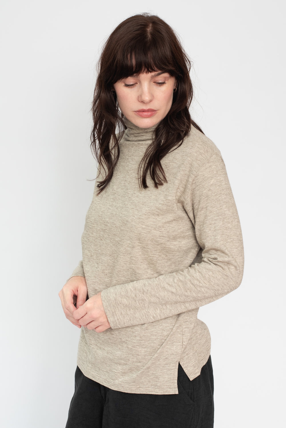 Cotton and Yak High Neck L/S T Shirt