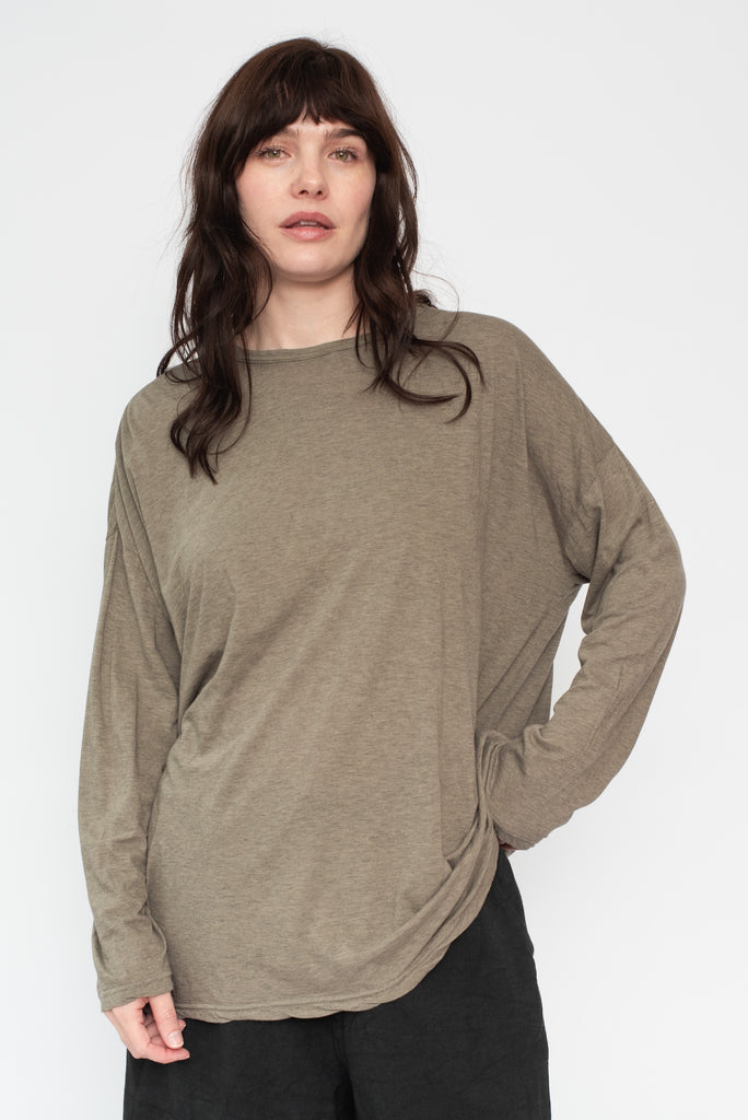 Cotton and Silk T Shirt Gray Olive