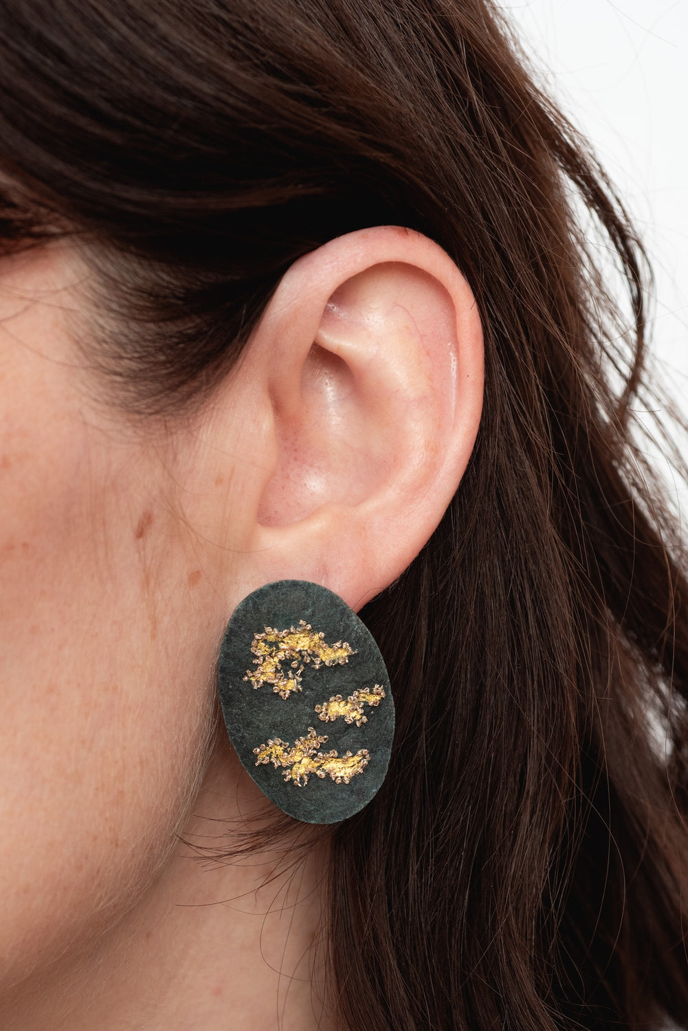 Indigo Washi and Gold leaf Earrings