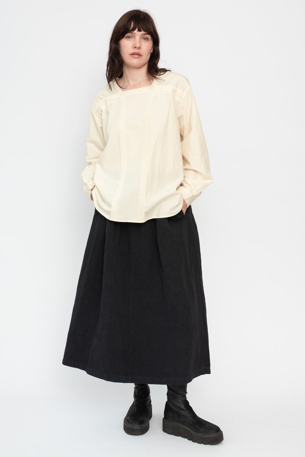 Cotton and Linen Swallow Skirt Dark Charcoal