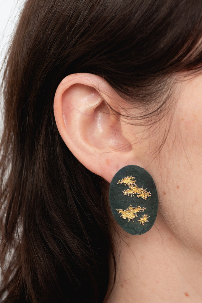 Indigo Washi and Gold leaf Earrings