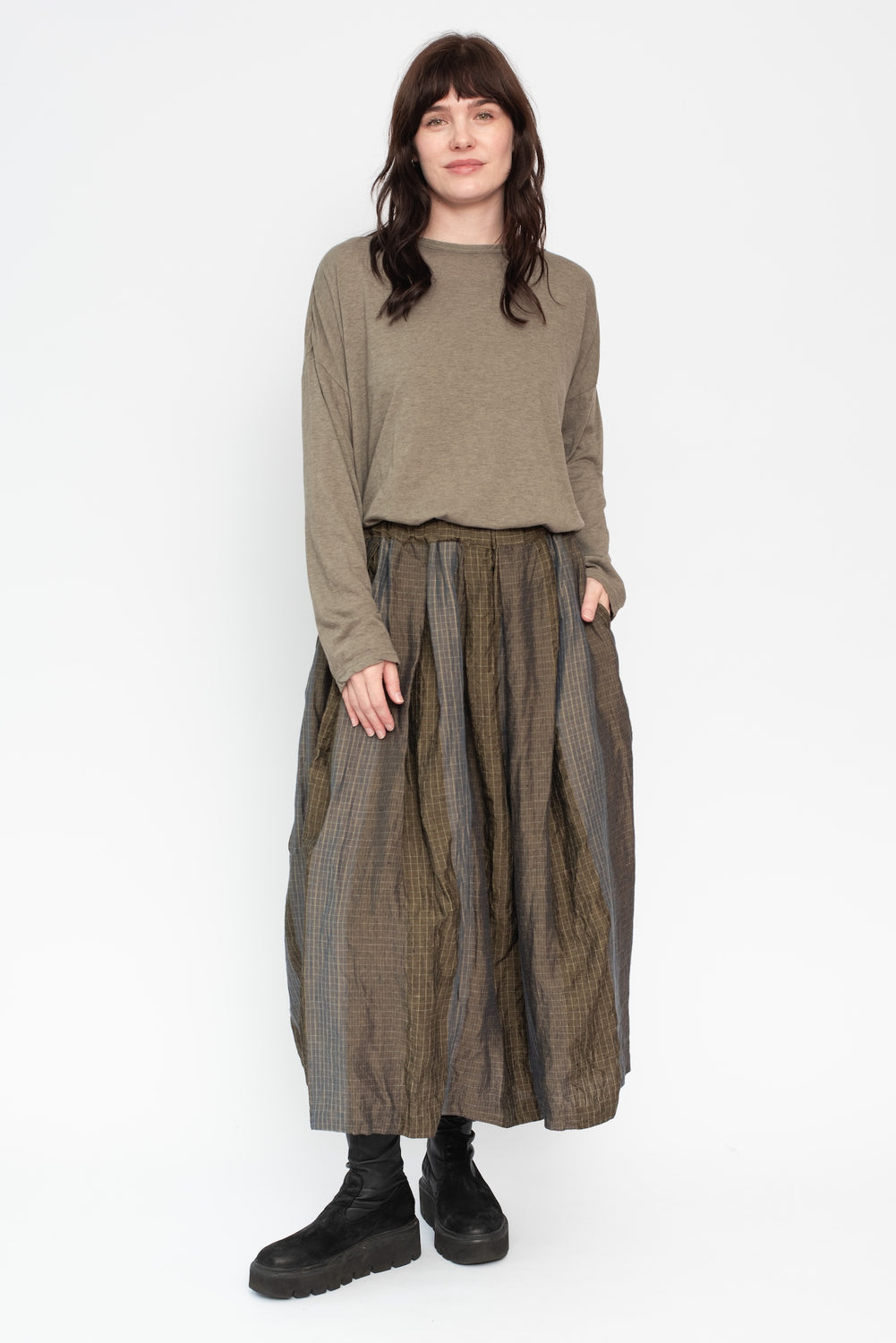 Tucked Gather Skirt Gray Olive