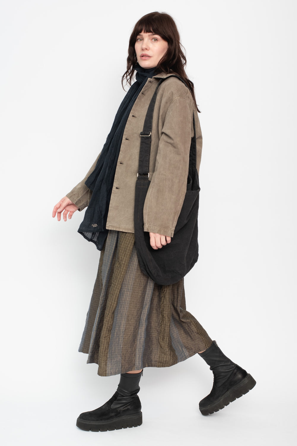 Tucked Gather Skirt Gray Olive