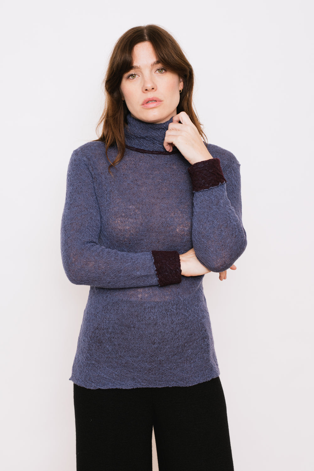 Knit Wool Turtleneck Sweater, Periwinkle