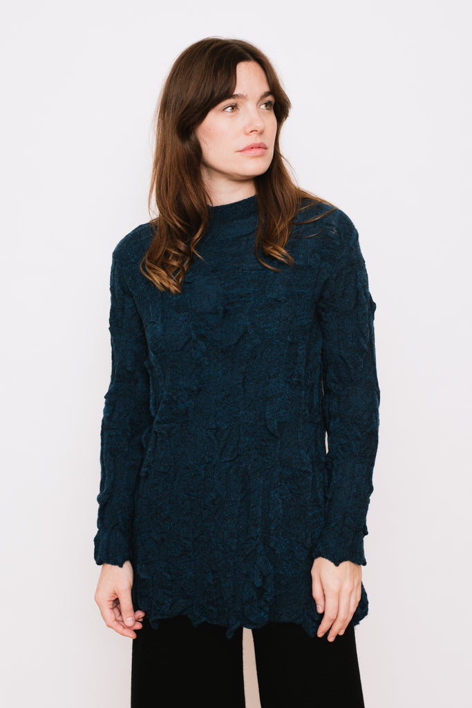 Long Textured Wool Sweater, Blue