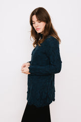 Long Textured Wool Sweater, Blue