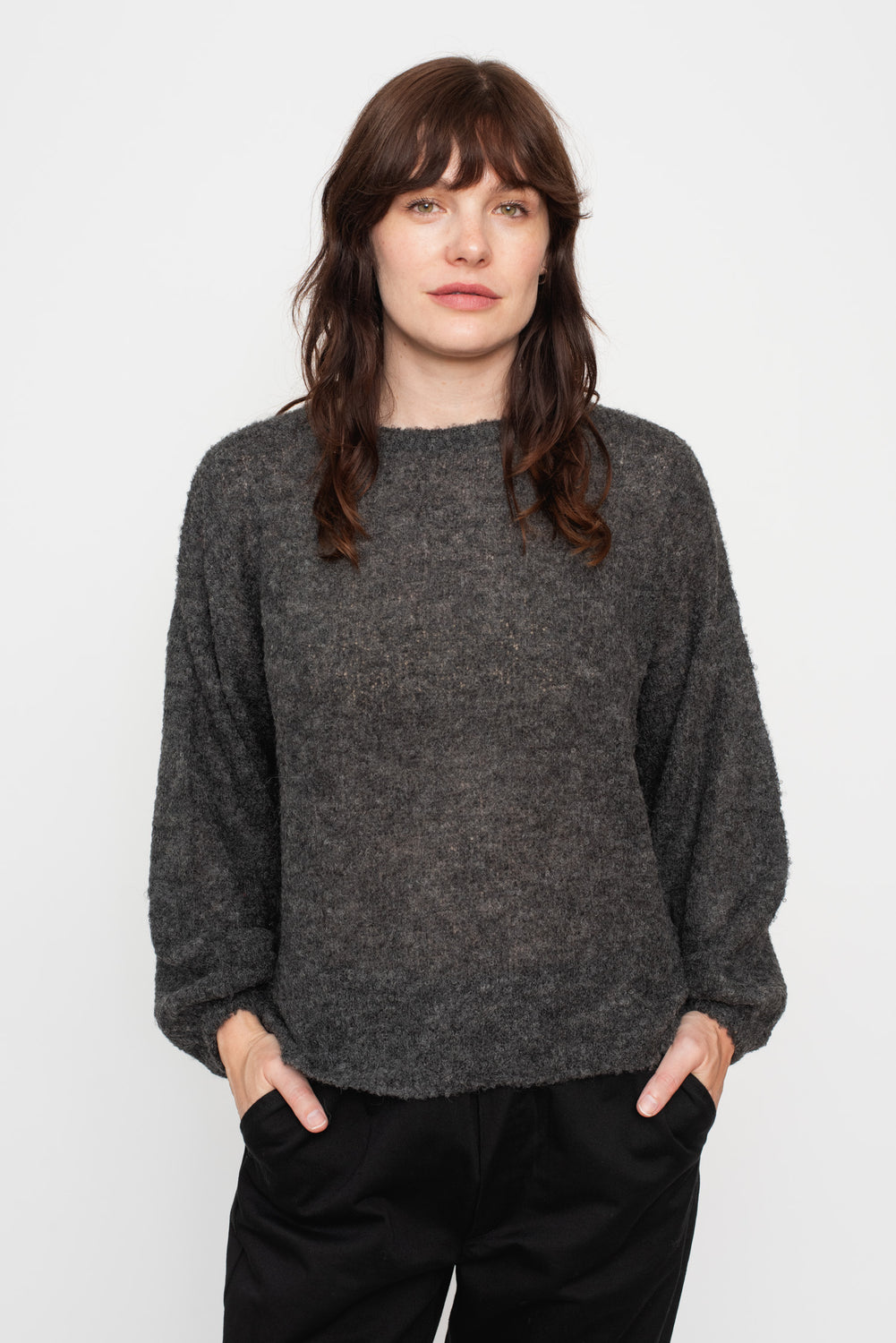 Peru Knit Boucle Pullover Charcoal