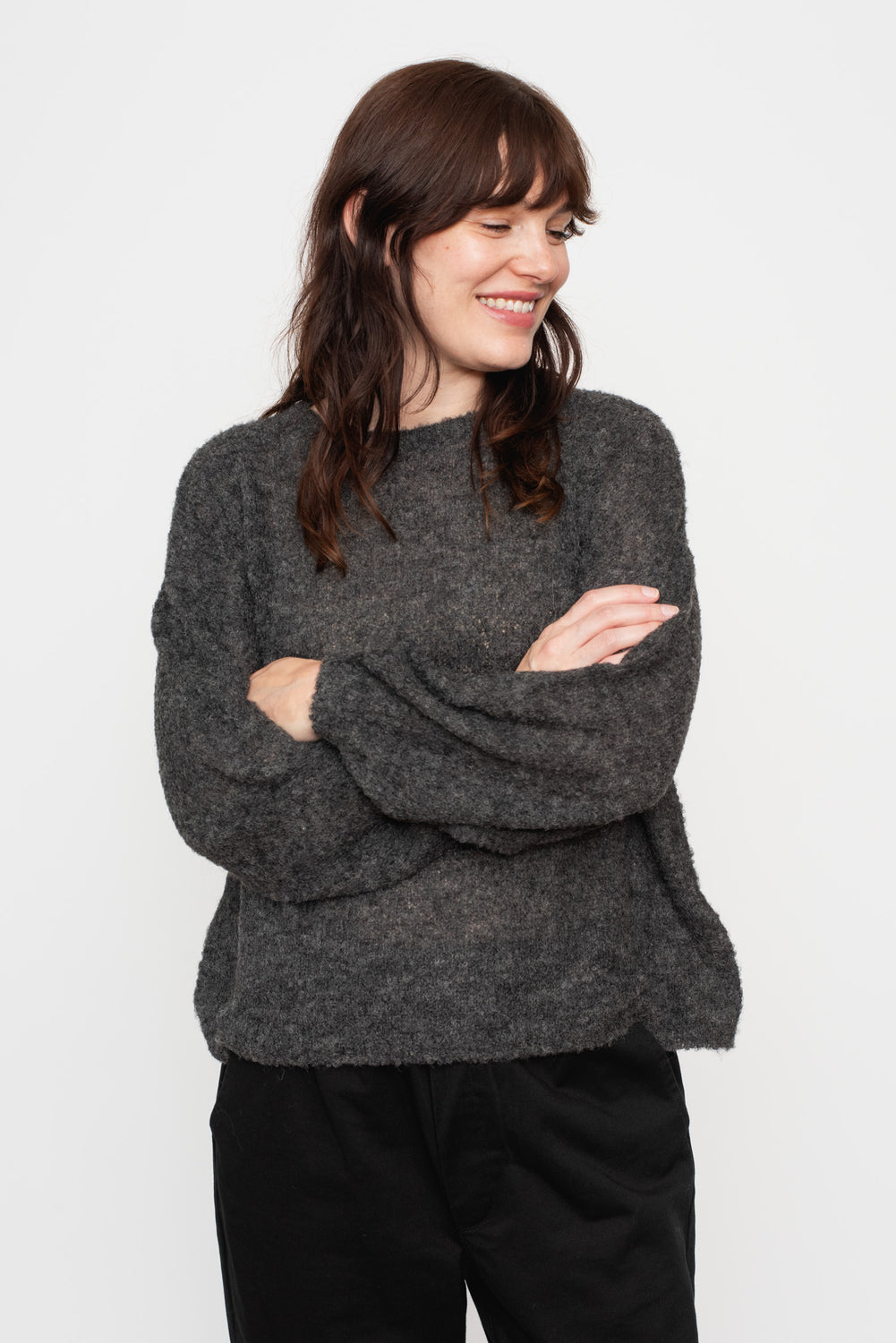 Peru Knit Boucle Pullover Charcoal