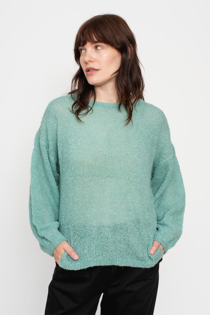 Peru Knit Boucle Pullover Aqua