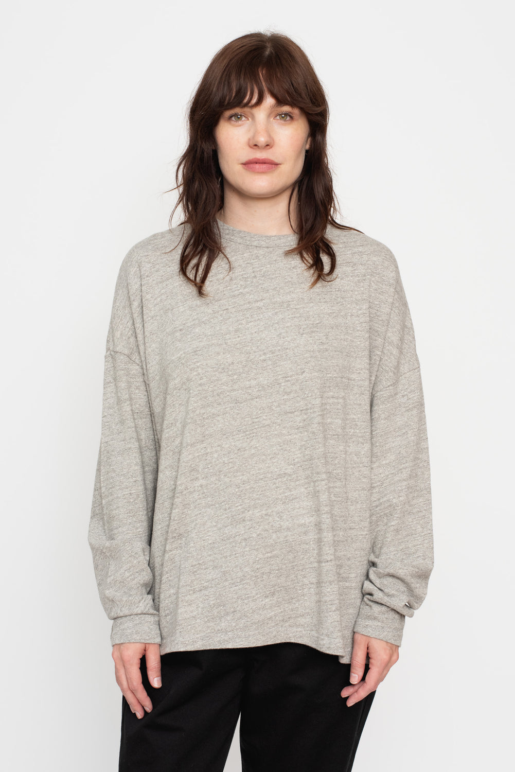 Cotton Loose Long Sleeve T Shirt Grey