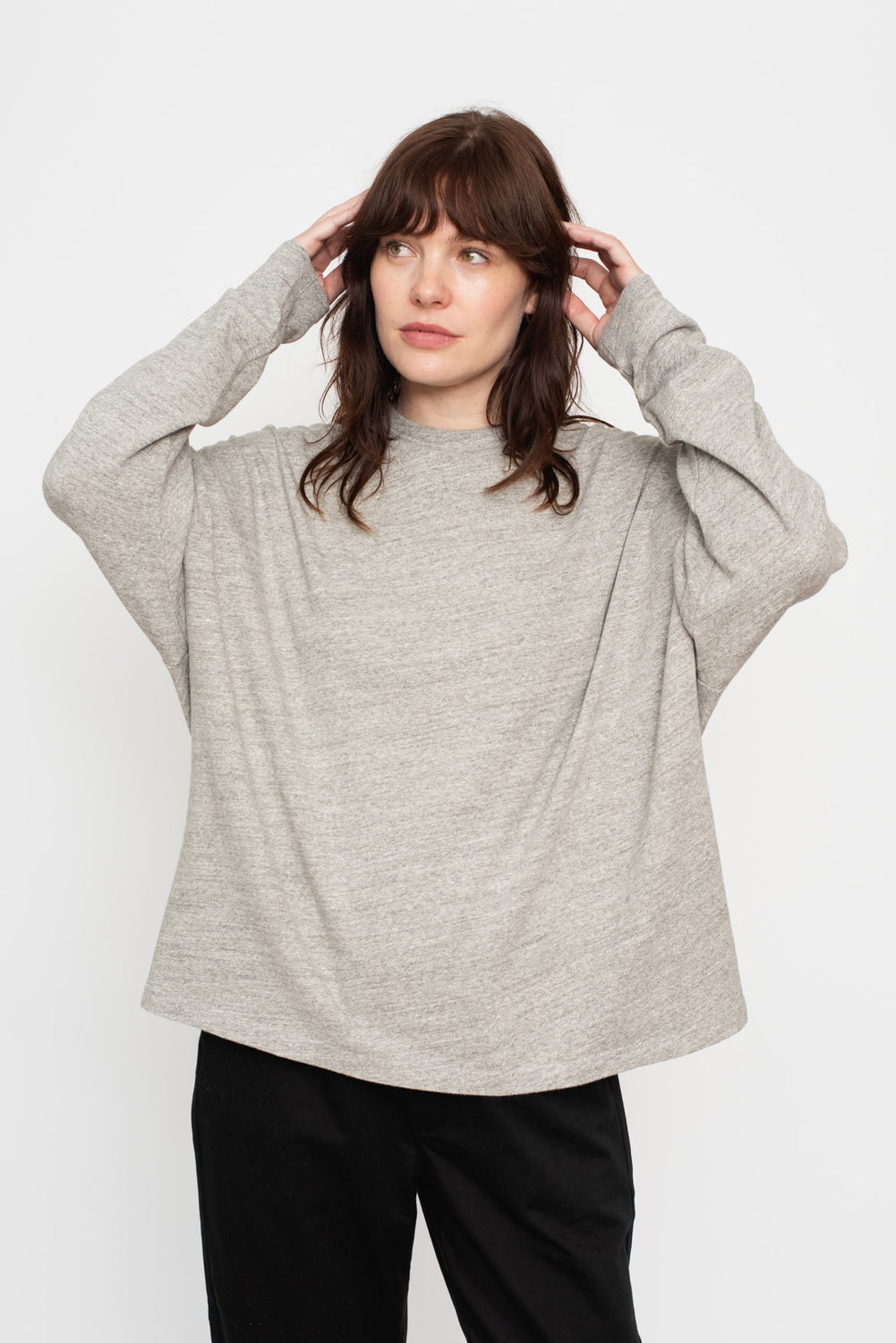 Cotton Loose Long Sleeve T Shirt Grey