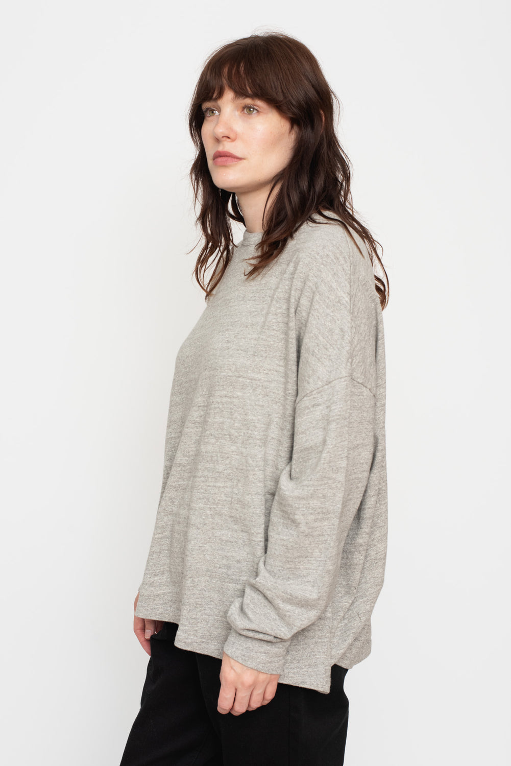 Cotton Loose Long Sleeve T Shirt Grey