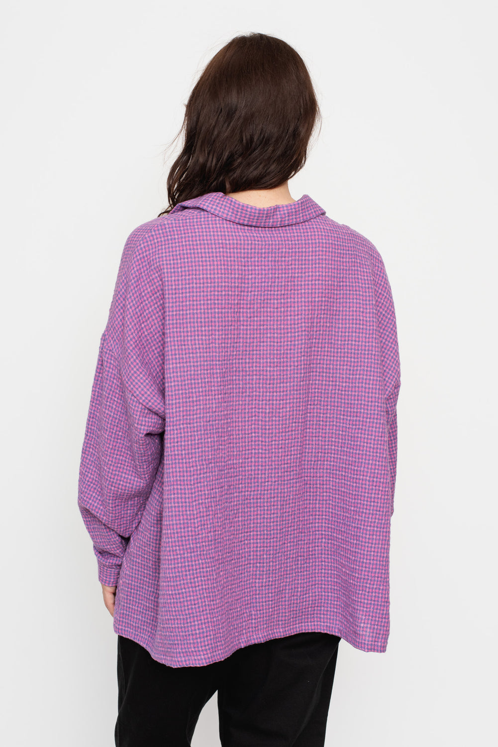 Wool Blend Gingham Shirt Pink x Blue