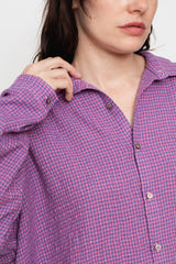 Wool Blend Gingham Shirt Pink x Blue