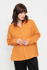 Wool Blend Gingham Shirt Orange x Mocha