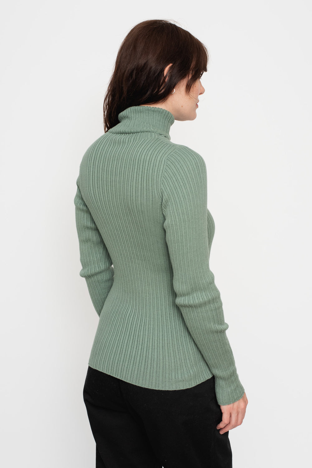 Wholegarment Rib Knit Cotton Turtleneck Green