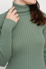Wholegarment Rib Knit Cotton Turtleneck Green
