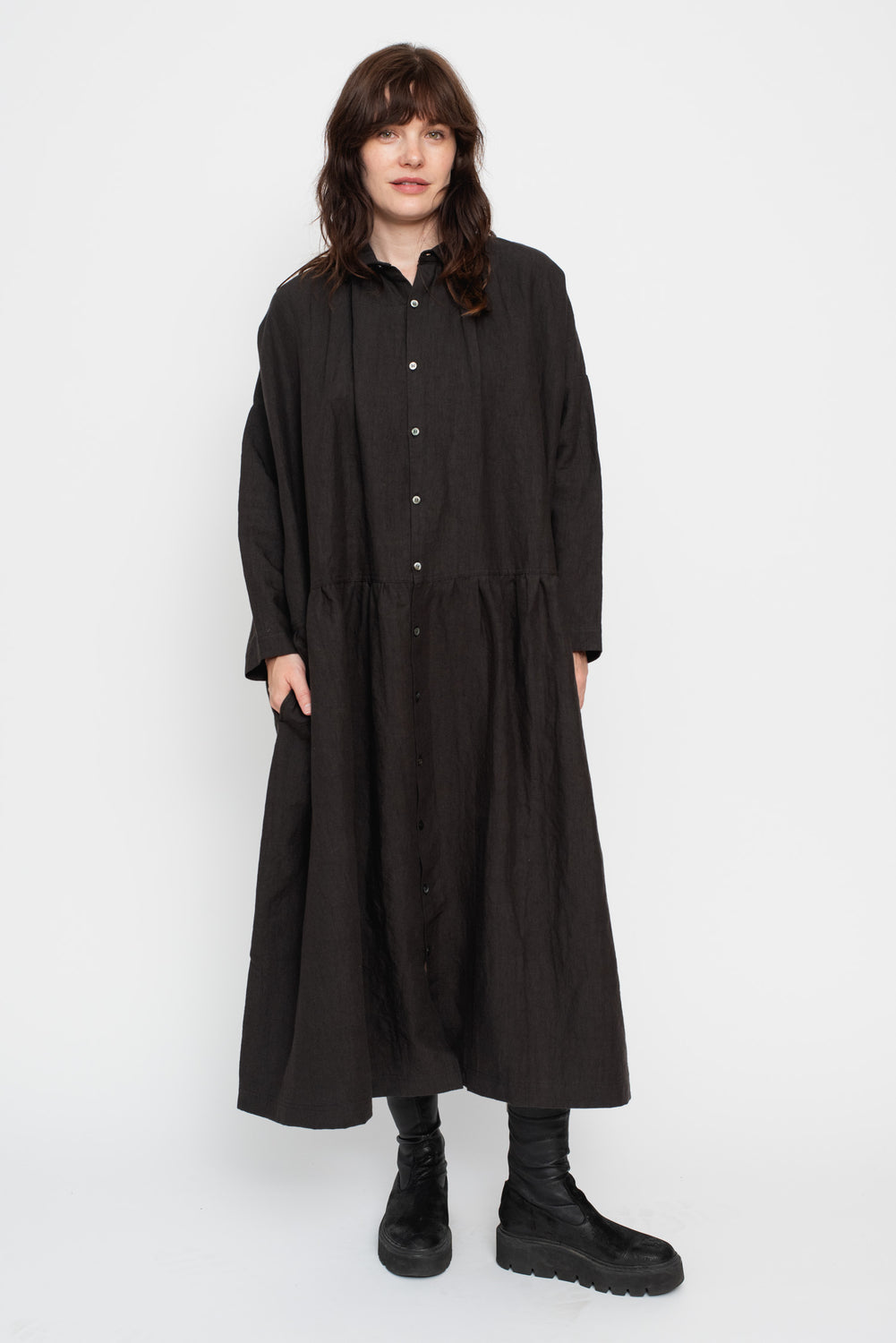 Linen Shirt Dress Black