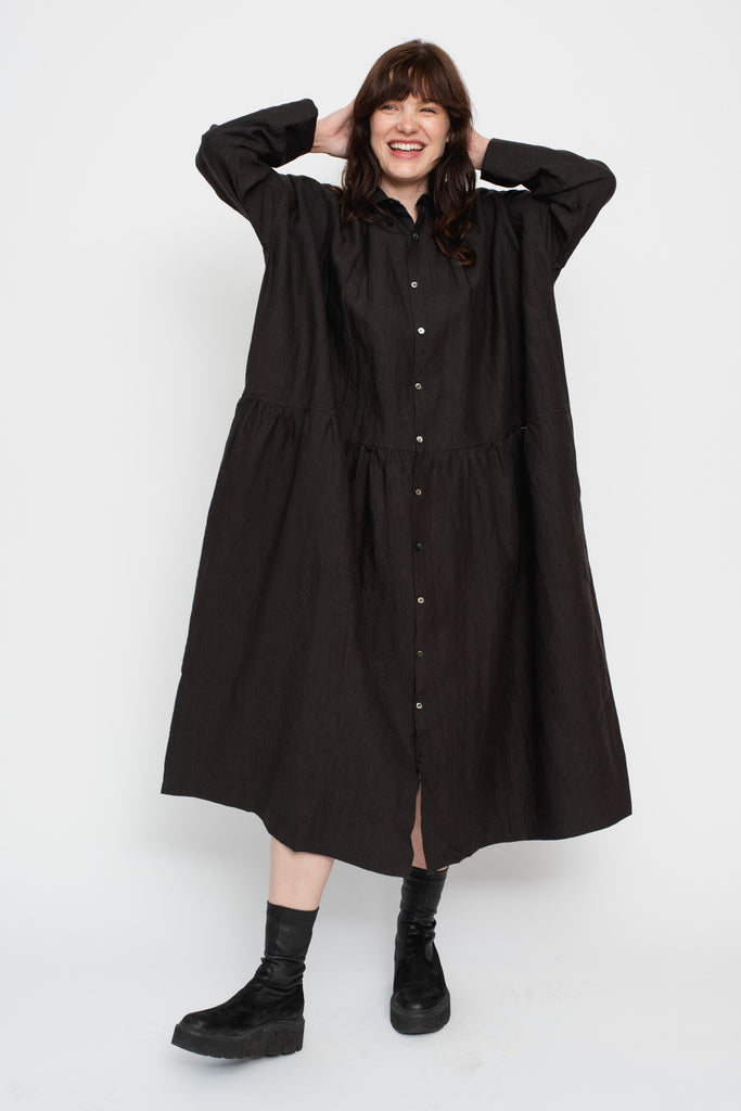 Linen Shirt Dress Black