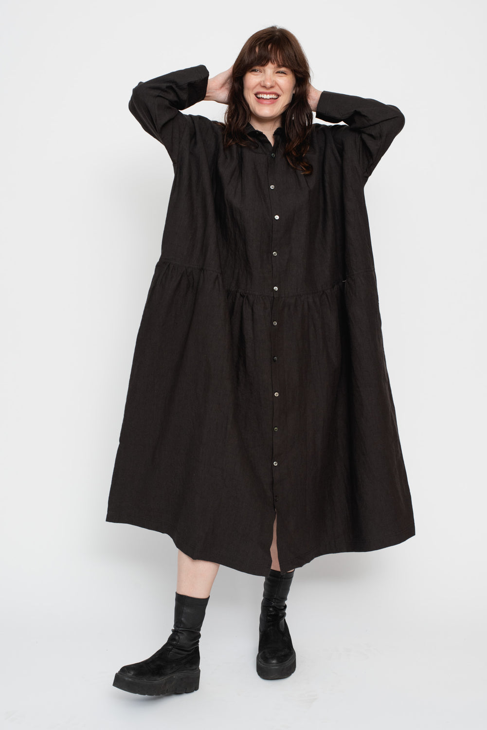 Linen Shirt Dress Black