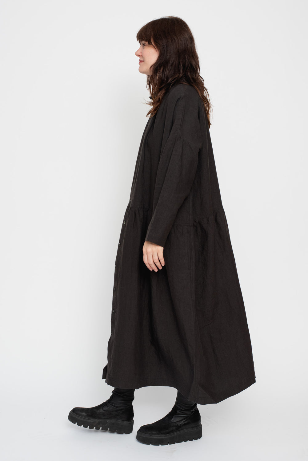 Linen Shirt Dress Black