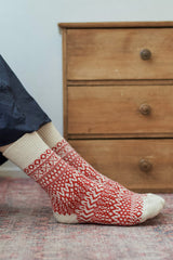 Wool Jacquard Socks, Red