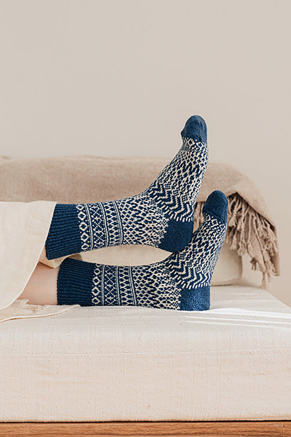 Wool Jacquard Socks, The Seagulls Blue