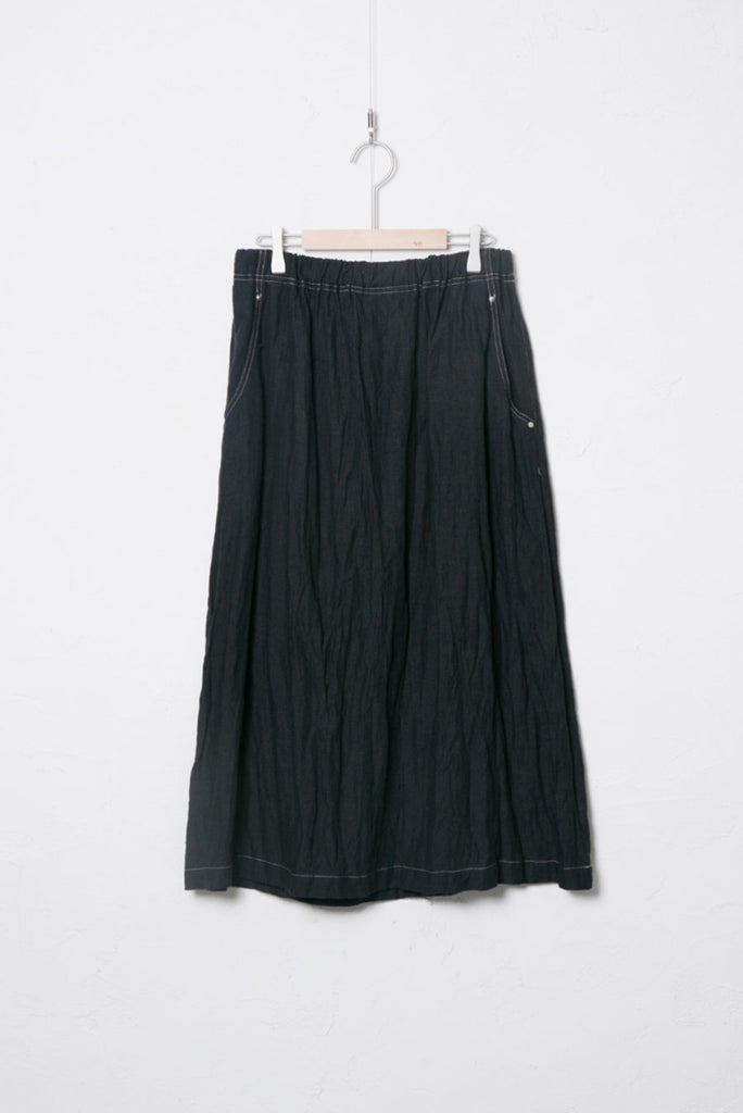 Hemp Canvas Gathered Flared Skirt