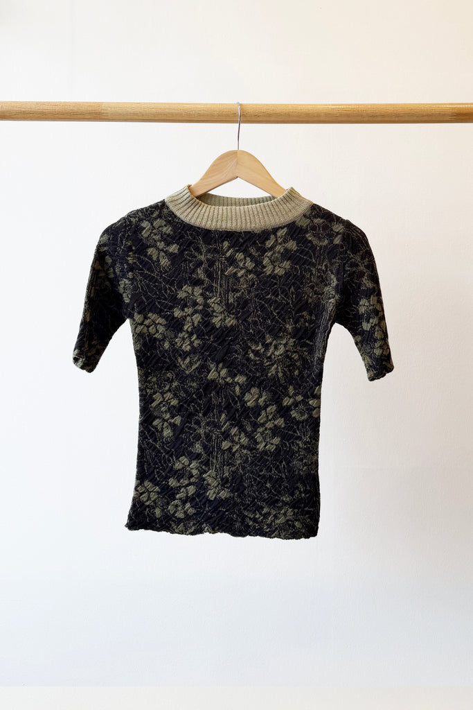 Cotton Knit Floral Sweater, Charcoal Gray