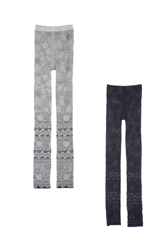 Seamless Reversible Knit Lace Leggings, Light Grey