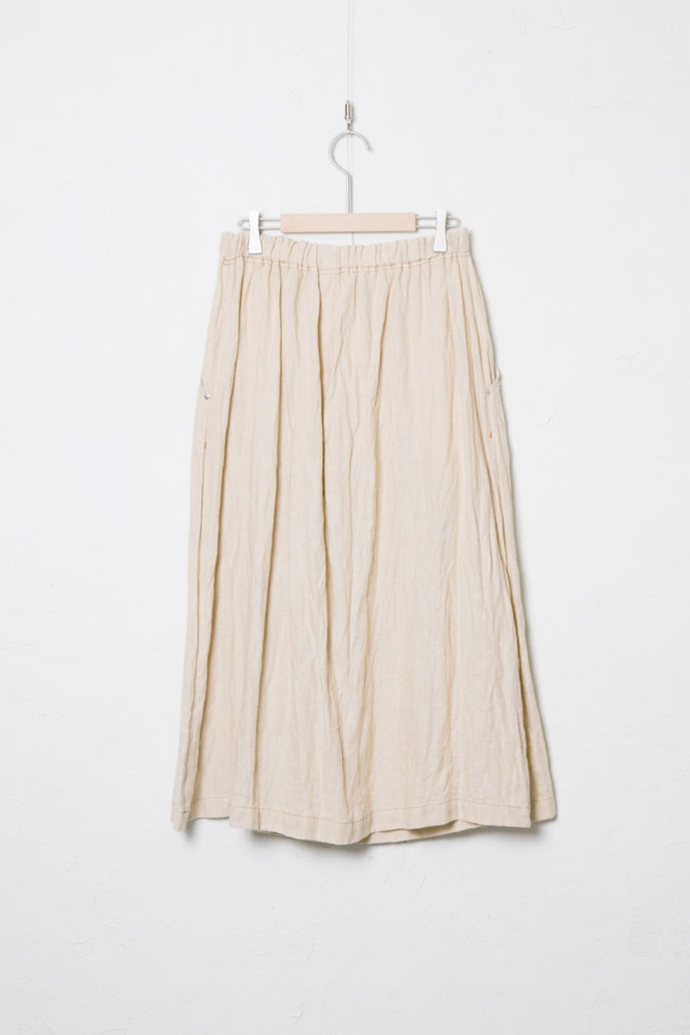 Hemp Canvas Gathered Flared Skirt Ecru