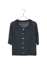 Short Sleeve Linen Knit Cardigan Blue