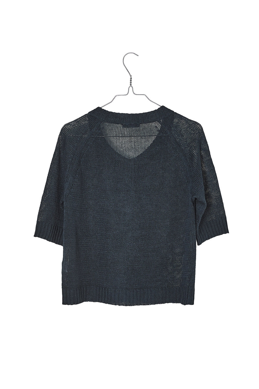 Short Sleeve Linen Knit Cardigan Blue