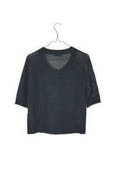 Short Sleeve Linen Knit Cardigan Blue