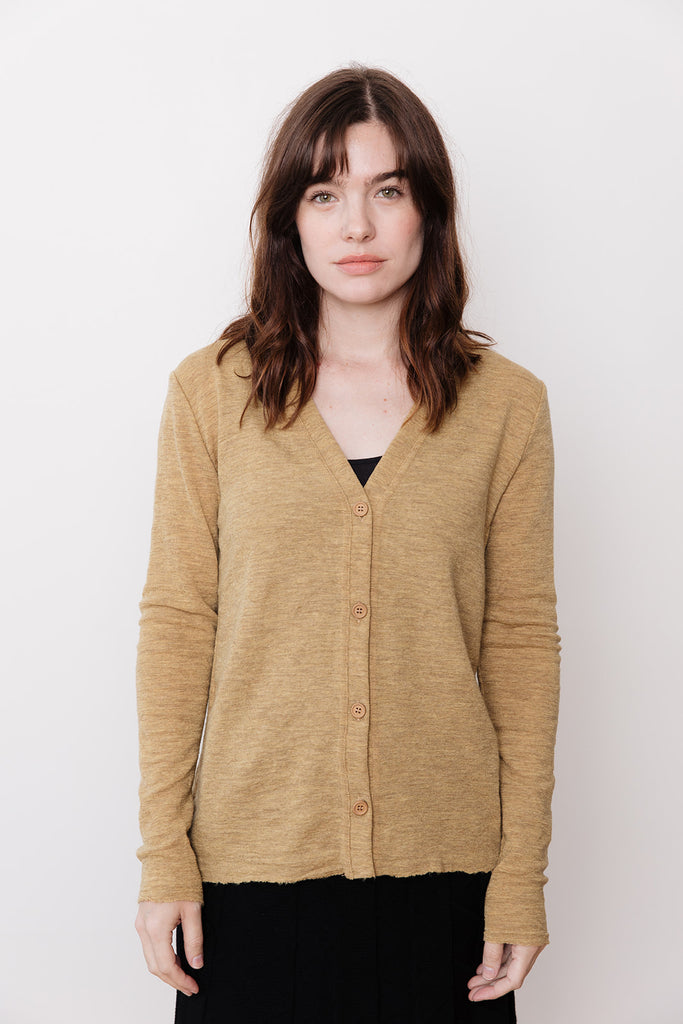 Wool V-Neck Cardigan, Mustard