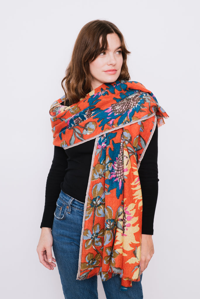 Wool Shawl Floral Fire