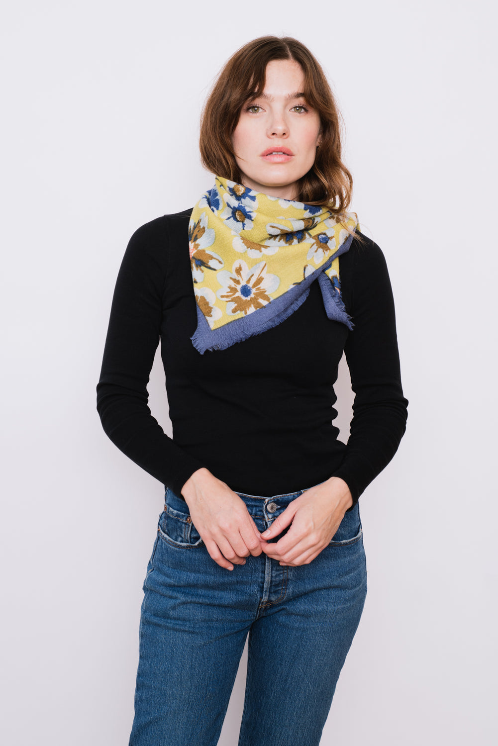 Wool Floral Square Scarf, Lime