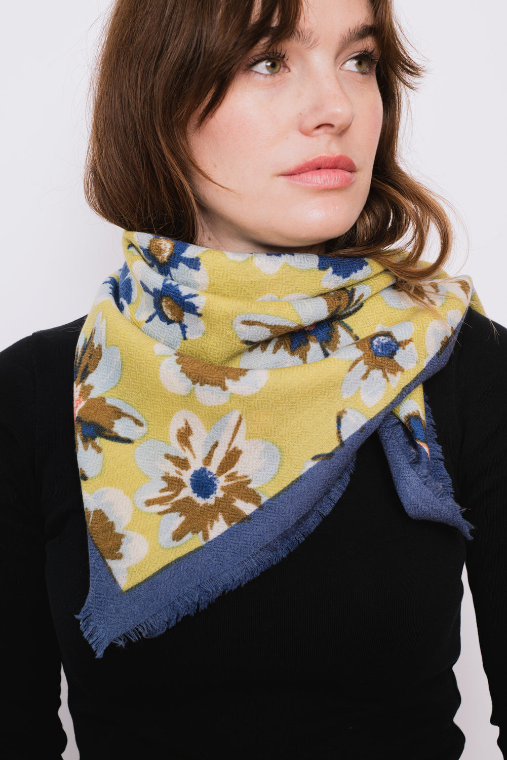 Wool Floral Square Scarf, Lime