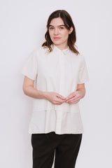 Short Sleeve Cotton Shirt with Buttons, Chalk