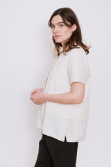 Short Sleeve Cotton Shirt with Buttons, Chalk